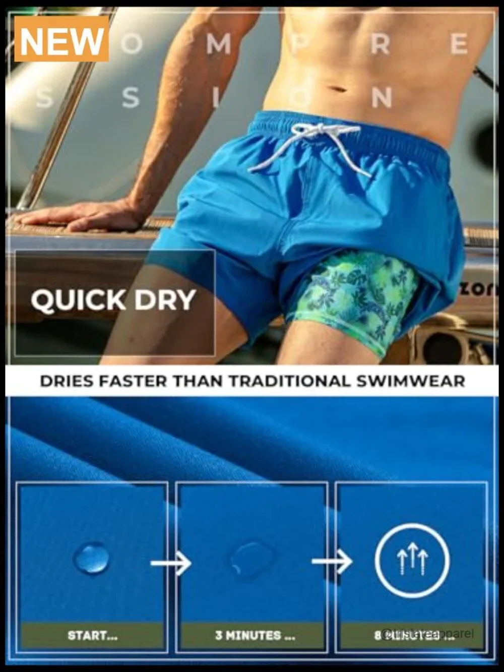 Mens Swim Trunks with Compression Liner 5 Inch Inseam Quick Dry UPF 50+